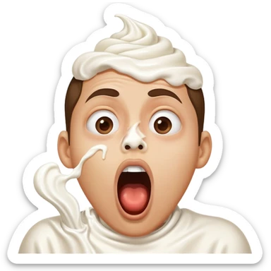 shocked face, whipped cream on upper lip and nose, big open mouth sticker