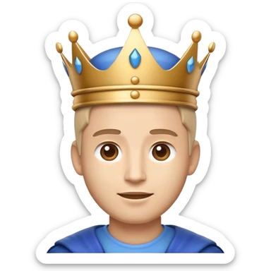 Apple-style emoji of a male face with a smooth blue crown and minimal details. The crown has a flat front area for a small logo. 3D-like style with soft gradients and shadows, matching Apple’s emoji look. Optimized for 24x24 pixels with clear, readable elements. White or transparent background sticker