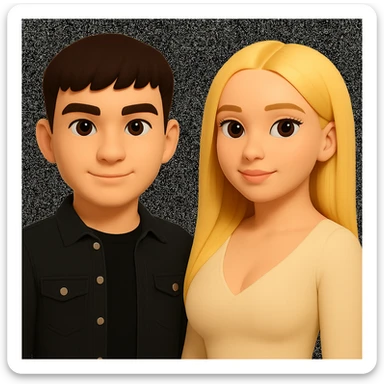In the style of 3D Emoji, slightly increase the volume of the upper body of the girl, separate the girl and the boy from each other, and make the skin color the same for both characters. sticker