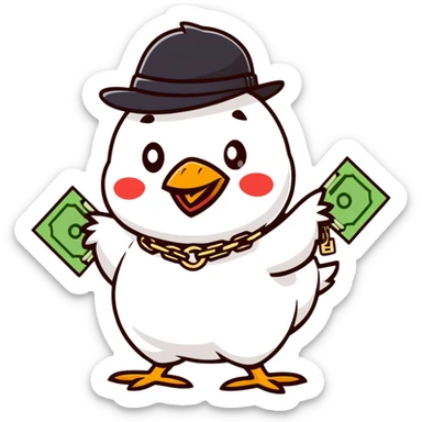 cool chicken gangster with money and bling sticker