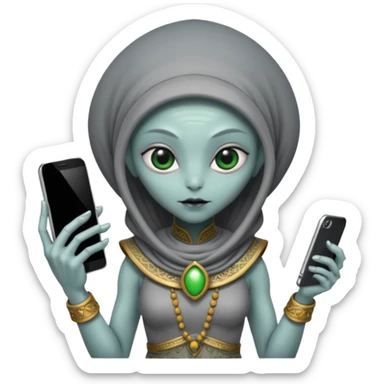 alien with persion crawl custome dress and smartphone sticker