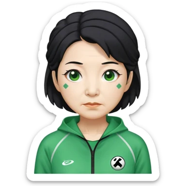 Cha In : a Korean old woman with black hair tie, Green player tracksuit sticker