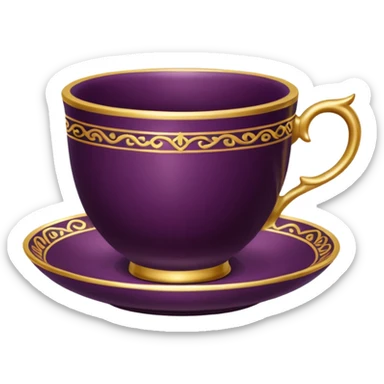  realistic modern day dark plum color expensive tea cup with 14k gold pattern  sticker