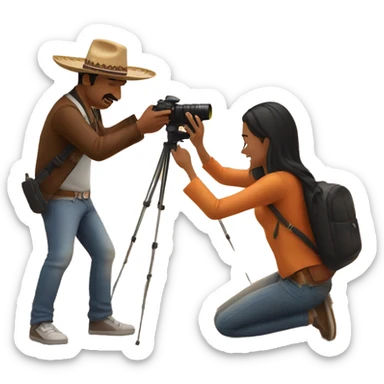 A Mexican man shooting photos of a couple at sunset  sticker