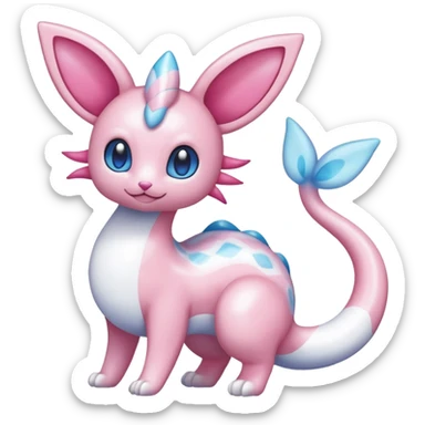 Shiny Pastel Translucent Sparkly Skitty-Dratini-Sylveon-Lumineon-Dragonair-Fakémon-hybrid-creature (full body)  sticker