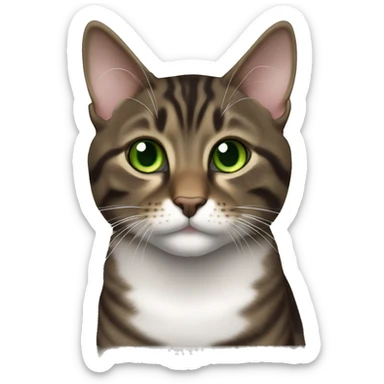 Dark Brown europen tabby cat Green eyes, white chest sticker
