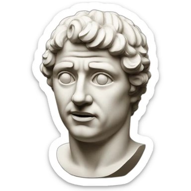 Roman bust sculpture with an expressive face sticker