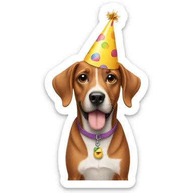 Dog wearing a birthday hat sticker