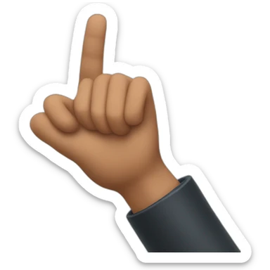 a man points with his hand to the right sticker