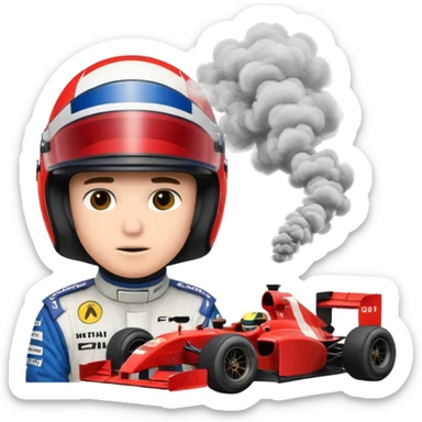 drifting car with tires smoke and a driver with a f1 helmet into the car sticker