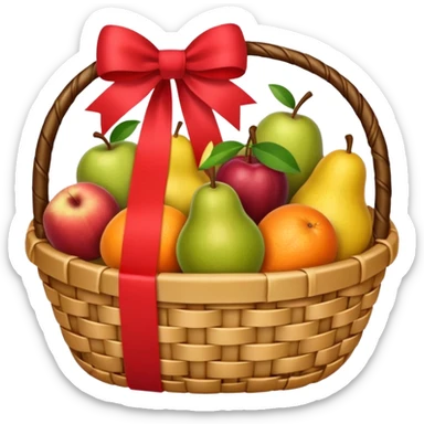 A luxury basket with wrapped fruits and ribbon bow.








































 sticker