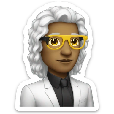 white entreprenuer with yellow tinted glasses and combed black hair  sticker