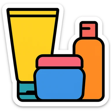 set of three empty cosmetic cream containers, assorted shapes, stylish sticker