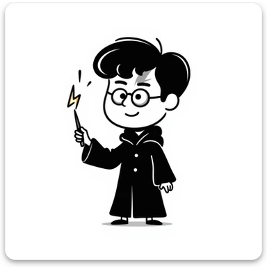 Harry Potter with glasses, lightning scar, and wand in hand drawn doodle style sticker