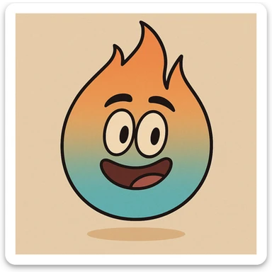 classic fire emoji with blue to orange gradient, flat style, minimal and modern, matching reference image sticker