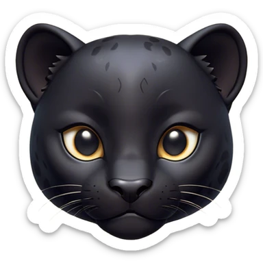 Cinematic Cute black Panther Portrait Emoji, Head tilted playfully and inquisitively, with a smooth, streamlined form accentuated by a subtle sheen and round, sparkling eyes filled with charm, Simplified yet irresistibly adorable features, highly detailed, glowing with a warm, inviting glow, high shine, affectionate and lively, stylized with a touch of whimsical mystery, bright and endearing, soft glowing outline, capturing the essence of a mischievous yet loving black Panther that seems as if it could pounce out of the screen into your arms! sticker