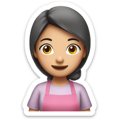 asian girl baking bread in a pink apron sticker