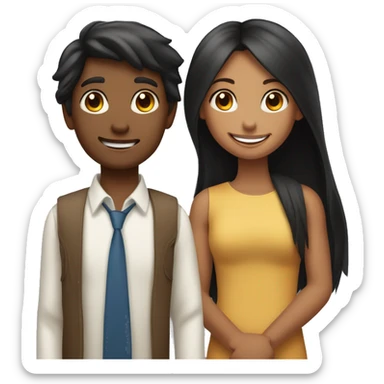 An emoji of a loving brother and sister, the sister being short with long straight hair, and the brother tall with black hair styled upward, broad shoulders, and both smiling warmly sticker