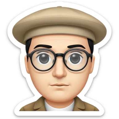 A man with black eyes and eyebrows, wearing a hat and big glasses. sticker