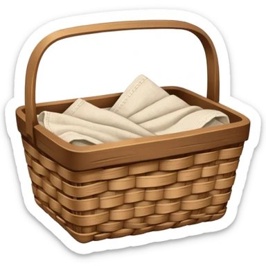 A wooden raffia Brown basket with fresh washed linen sticker