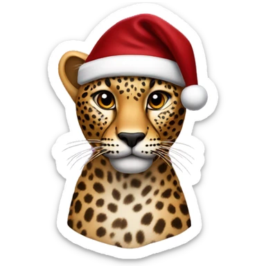 leopard wearing a burgundy santa hat sticker