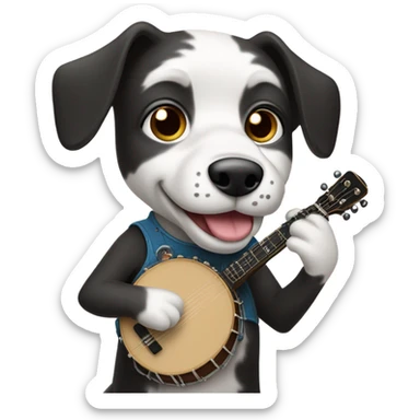 Black and white dog playing banjo sticker