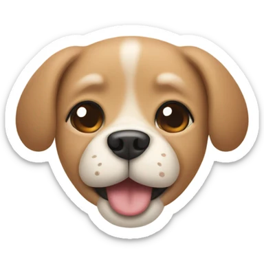A minimalistic and cute emoji-style illustration of a dog with a round face, floppy ears, and a happy expression. The design should be simple, with soft colors and bold outlines, suitable for use as an emoji sticker