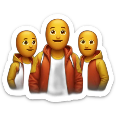 3 guys in red orange and yellow jackets  sticker