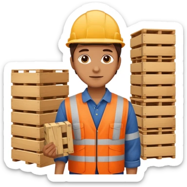 Worker with pallet in port area, import. sticker