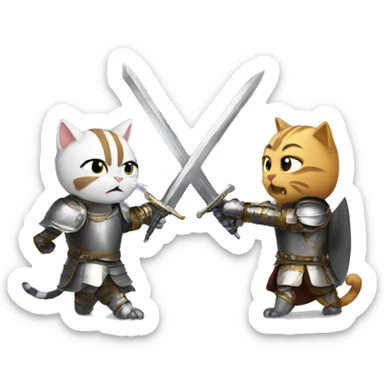 Cats sword fighting in armor sticker