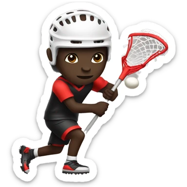 A dark skin colored boy playing lacrosse with a black and red jersey. sticker