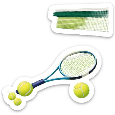grass court, with the lines of the court clearl with visible in the background. A tennis racket and ball/ The scene captures the essence of the sport, highlighting the equipment and the vibrant, open atmosphere of a tennis match sticker