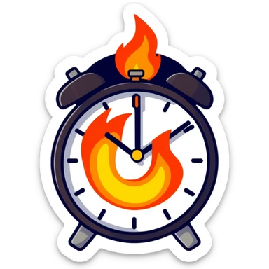 cartoon sticker of a clock on fire sticker