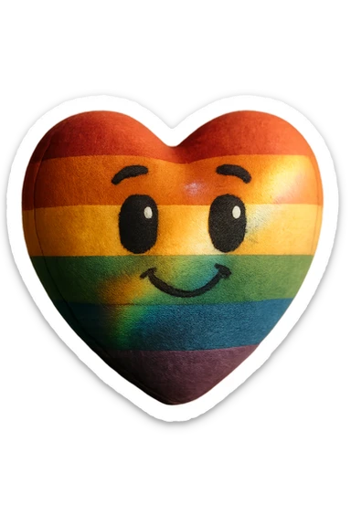 a rainbow pride heart with a rainbow reflection, plush portrait and retro sticker style combined, no text sticker