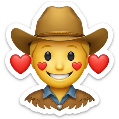 Smily face with cowboy hat and hearts sticker