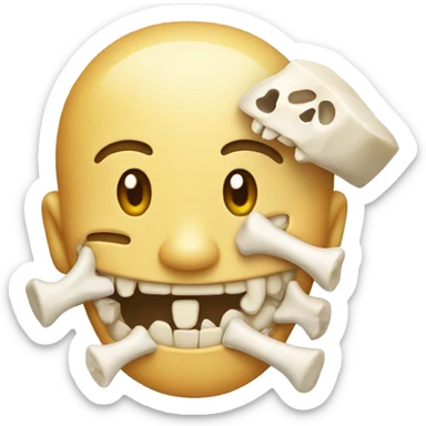 Smiling emoji with a bone in its mouth sticker