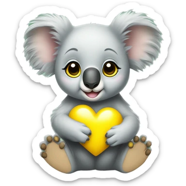 Baby koala with yellow heart in its paws  sticker