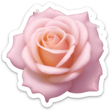 Rose "A fully bloomed pastel pink rose with delicate, silky petals that radiate a soft glow, surrounded by tiny sparkles and a faint shimmering mist." sticker