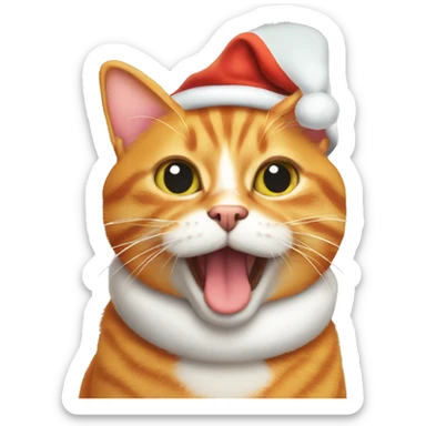 Orange tabby cat with a Santa hat sticker