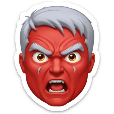 a furious man with red skin and gray hair, shouting, exaggerated anger sticker