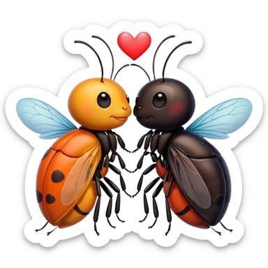 Two cute little bug, giving each other a kiss, and some words that say "Te amo mi bichín"  sticker