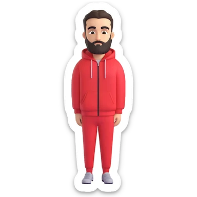 Recep İvedik, Turkish comedy character, thick eyebrows, beard, red tracksuit, 3D cartoon style sticker