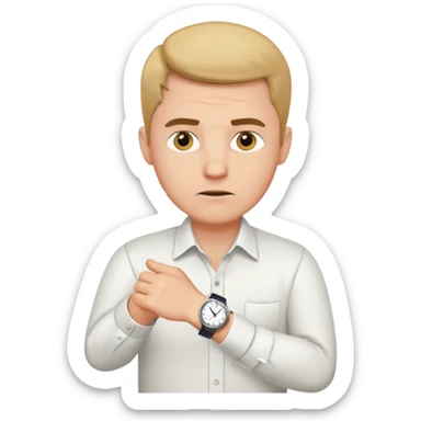 bored man pointing at his watch on his wrist sticker
