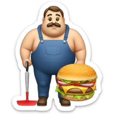 big fat man portuguese with burger and trowel sticker