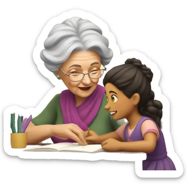 grandma tutoring little gypsy girl sticker