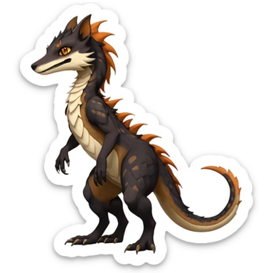 Brown and beige badass elegant wild beautiful natural cute badass epic exotic anthro modern furry 2-legged sergal-vernid-Salandit-creature, full body, dark-brown-black-gradient pretty hair, with a long tufted tail, beautiful hazel-orange eyes, aesthetic, art by LiLaiRa, art by art by Falvie sticker