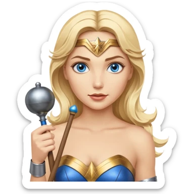 Blonde blue eyes Wonder Woman holding bell and baton sticker