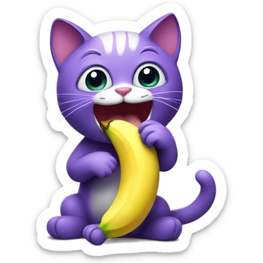 Purple cat eating banana sticker