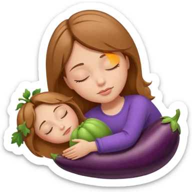 Girl with light brown hair asleep dreaming about eggplant sticker