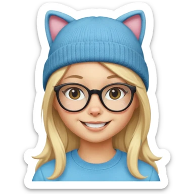 Blonde girl wearing cat  glasses and beanie, long hair sticker